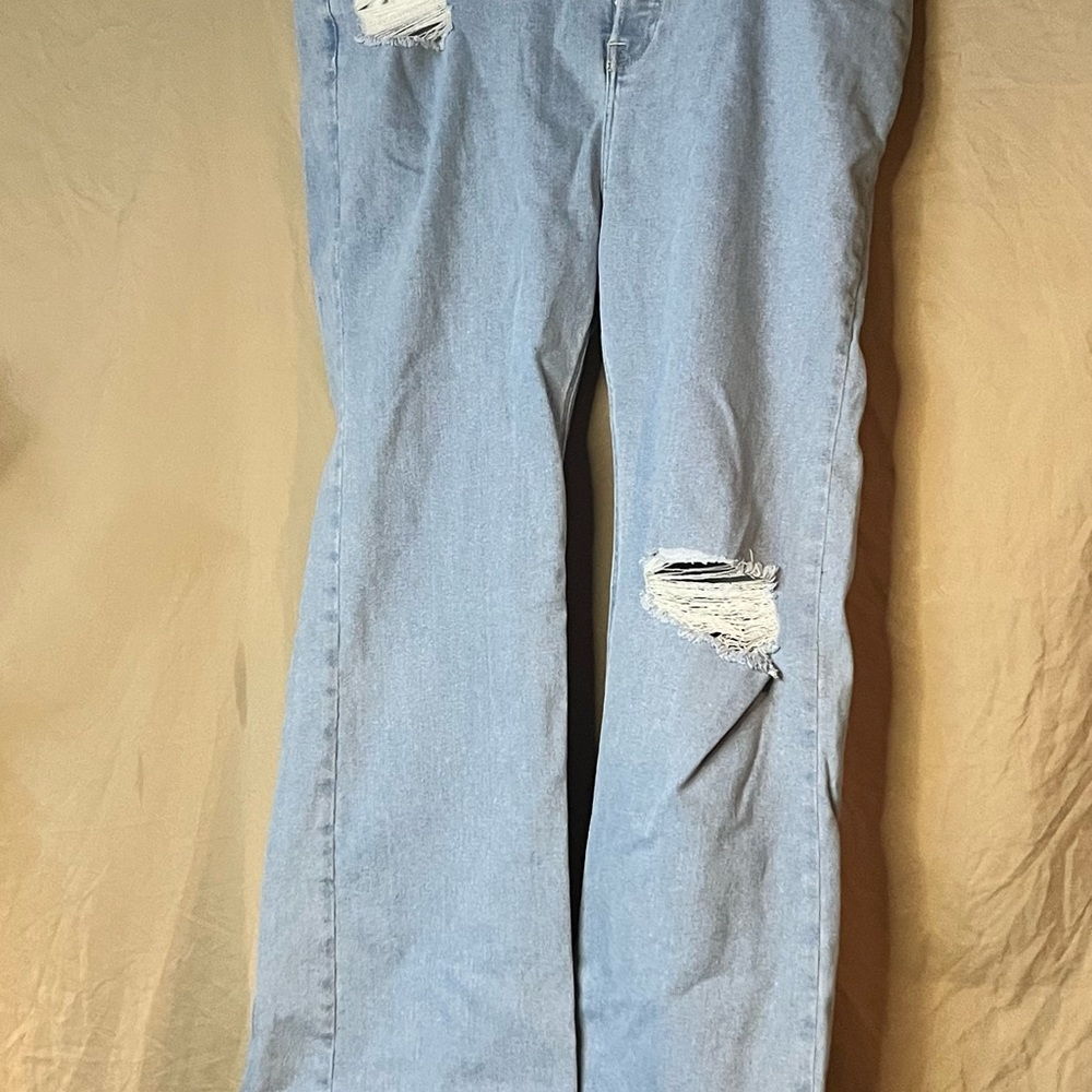 Forever 21 Distressed Light Blue Wide Leg Jeans